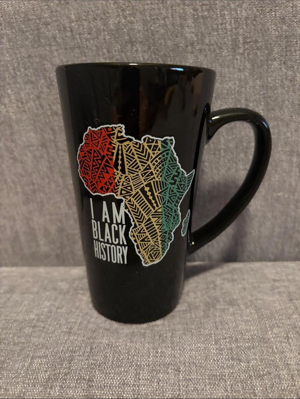 I Am Black History Ceramic Latte Mug - Black with Pan-African Map